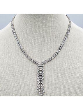 Silver Lariat Necklace Clear Crystals NWT #2385